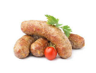 Tasty homemade sausages isolated on white background