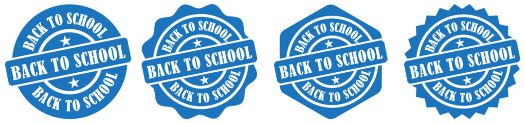 Back to school insignia collection set on white background. Back to school rubber stamp. Retro school label design. Circular back to school stamp. School promotion label art. Vector illustration 