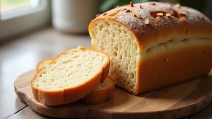 Glutenfree bread. Fresh golden loaf bread with sliced pieces on wooden
