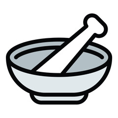 Pestle Icon Herbal Medicine and Grinding in Flat Line Color Style.