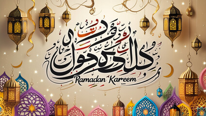 vector ramadan kareem arabic calligraphy. Shiny Arabic lamp decorated. arabic background for holy month of Muslim community Ramadan Kareem