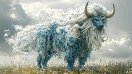 Majestic Blue Creature in a Dreamy Landscape