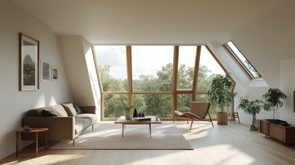 Fototapeta premium Modern Minimalist Living Room with Large Windows