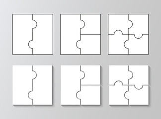 Cutting template. Jigsaw grids set. Puzzle pieces. Scheme for thinking game. Simple mosaic background with separate details. Frame tiles. Vector illustration.