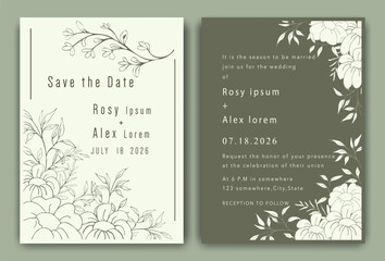Wedding Invitations save the date card design with elegant garden anemone.