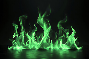 A vibrant green flame effect against a dark background, creating a mystical atmosphere.