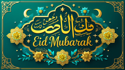 Eid mubarak eid card with golden moon event day eid
