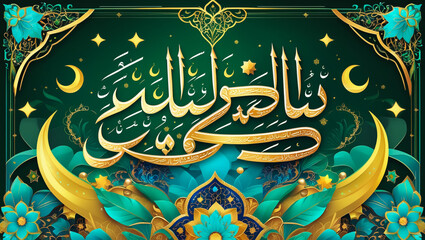 Eid mubarak eid card with golden moon event day eid