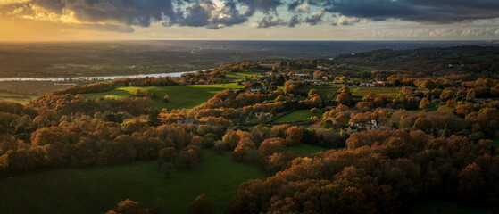 France, Gironde, Tabanac, Aerial view of the vineyard and wooded areas of Chateau le Pic in the...