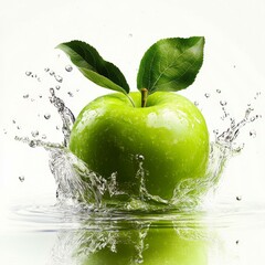 Fresh Green Apple Splashing in Water