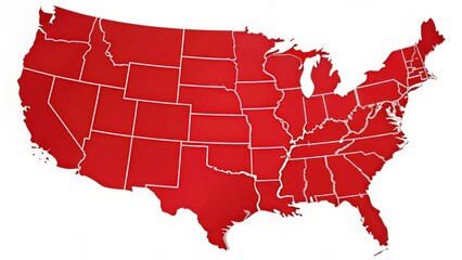Map of the United States with detailed state borders and capital cities highlighted in red