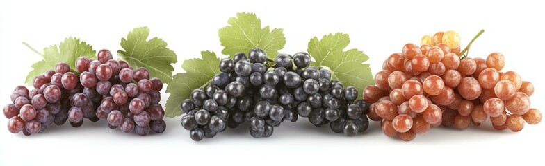 Three Clusters of Grapes with Green Leaves