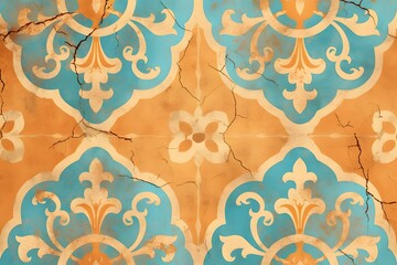 Ornamental Vintage Floral Damask Wallpaper Pattern with Elegant Rococo Swirls and Renaissance Arabesques
