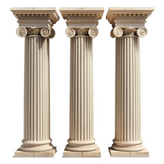 Three Ionic Columns: Architectural Model isolated on transparent background