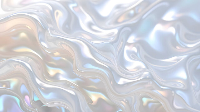 Wavy white pearl nacre iridescent texture. Pearlescent liquid background	