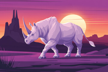 majestic rhinoceros walks under vibrant sunset sky
