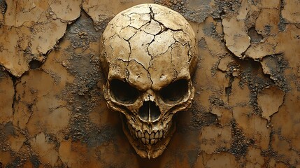 A Detailed Closeup of a Weathered Human Skull on a Wall