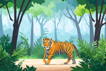 majestic tiger walking through lush green forest