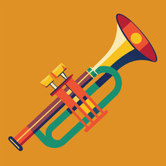 Vector hand drawn illustration of trumpet. Isolated on black.	