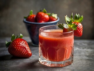 Glass with tasty strawberry smoothie on wooden table
