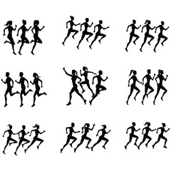 Girl runnig pose. stylish women Silhouette in diverse running pose.
