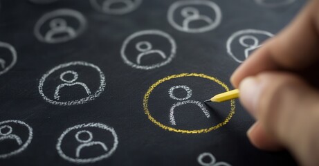 Highlighting a profile icon. Person drawing a yellow circle around a white silhouette representing a user on a black surface.