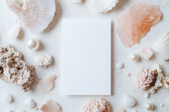 Blank menu card mockup for the mermaid party with the costal and beach decorations.