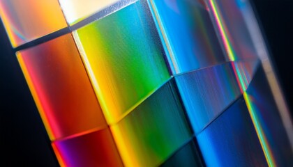 Fototapeta premium A macro shot of a prism refracting light, splitting it into vivid rainbow hues. The sharp details and vibrant colors highlight the beauty of optics and light dispersion.