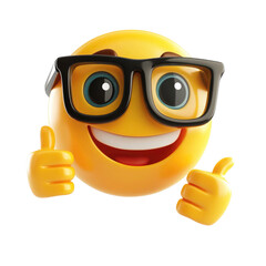Happy Smart Emoji with Thumbs Up on transparent background 