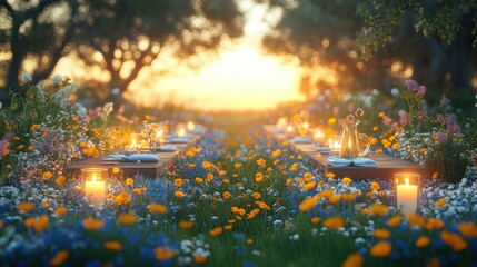 Sunset floral garden dining
