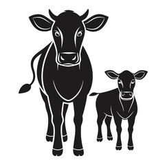 Farm Scene Cow and Calf Silhouette