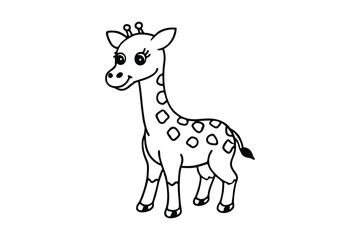 Line art of a cheerful baby giraffe designed for coloring page.eps
