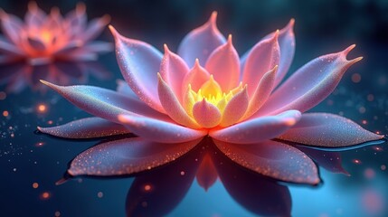 A mesmerizing display of fractal petals glowing with spectral light, abstract waveforms rippling through Magical Realism space, particles dissolving into pure color.