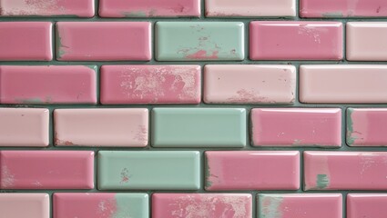 Obraz premium Multicolored brick tiled wall background, vibrant and textured, rustic charm
