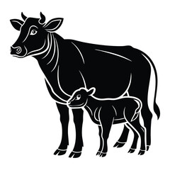 Farm Animal Silhouette Cow and Calf