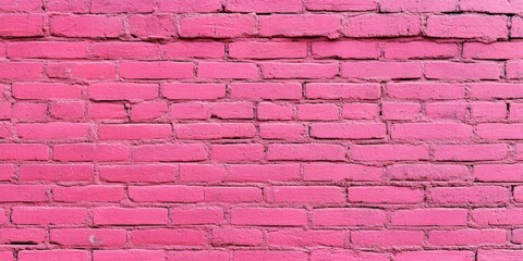 Pink brick wall texture with evenly spaced rectangular bricks, featuring a vibrant shade of pink and a smooth, slightly matte surface.