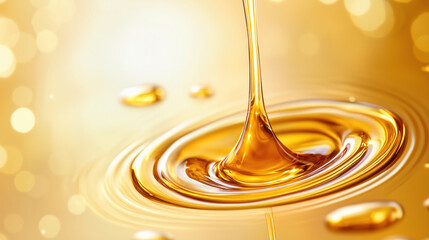 " 金色に輝く液体のクローズアップ撮影 "