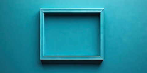 Fototapeta premium Rectangular teal frame on a smooth turquoise background providing ample blank space for text or images centered within the frame