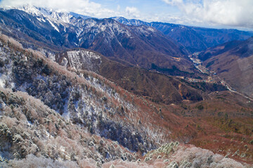 Moutain ranges view seen from Rope way of Shin-Hotaka at Japan Alps.