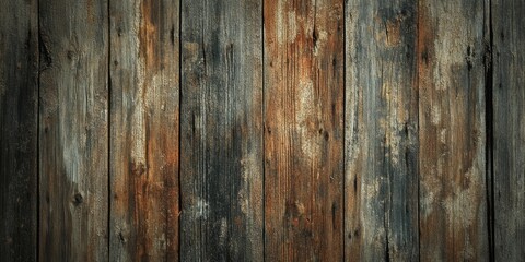 Obraz premium Weathered wooden planks with varying shades of brown and gray, arranged vertically to create a rustic and textured background.