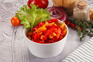 Diced raw bell red and yellow pepper