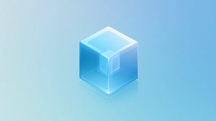 Fototapeta premium Transparent ice cube with smooth edges and detailed reflections, isolated on a white background, creating a crisp, modern composition for cooling concepts, book illustration style