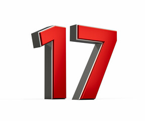 Bold Vibrant Red Number Seventeen Number 17 With Sleek Metallic White Background 3D Illustration