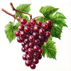 Obraz premium Red Grapes on Vine, Detailed Illustration