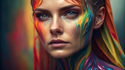 Obraz premium Abstract Human Portrait with Vibrant Paint Textures – Emotional Depth and Surreal Colors in a Futuristic Artistic Representation