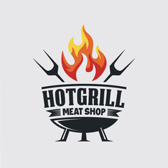 Hot Grill Logo Design Vector Template