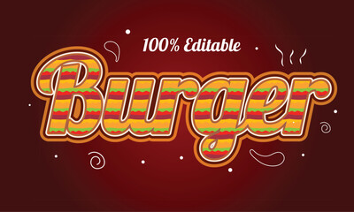 Burger text effect premium vector	