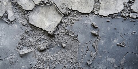 Gray concrete surface texture with wet mixed mortar featuring rough patches and cracks positioned centrally against a dark background.