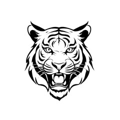 Obraz premium Tiger with its mouth open and teeth bared. Coloring. Vector. Illustration. Sketch