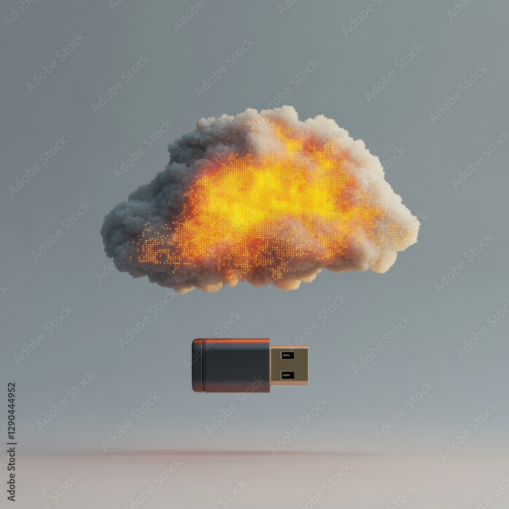 Fototapete Surreal Data Innovation Pixelated USB Transitioning to Illuminated Cloud - Cutting-Edge Cloud Storage and Digital Transformation for Modern Enterprises